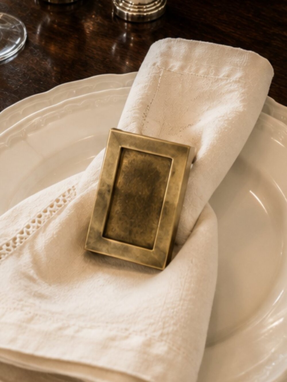 Rare Set of 6 Vintage Solid Brass Place Card Holders Napkin Rings